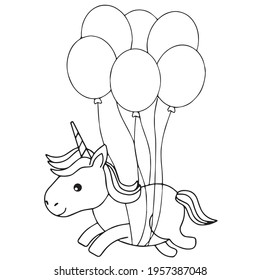 Cute Cartoon Unicorns Coloring Book Page Vector Illustration, Children Background, Coloring Page Unicorn, Magic Pony Cartoon, Sketch Animals, Animals Coloring Page