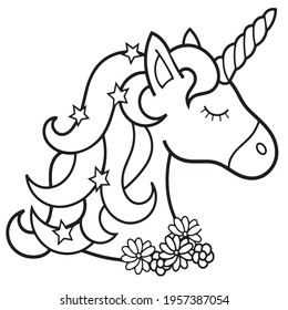 Cute cartoon unicorns Coloring book page Vector illustration, Children background, Coloring page unicorn, Magic pony cartoon, Sketch animals, Animals coloring page