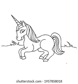 Cute cartoon unicorns Coloring book page Vector illustration, Children background, Coloring page unicorn, Magic pony cartoon, Sketch animals, Animals coloring page