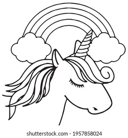 Cute cartoon unicorns Coloring book page Vector illustration, Children background, Coloring page unicorn, Magic pony cartoon, Sketch animals, Animals coloring page