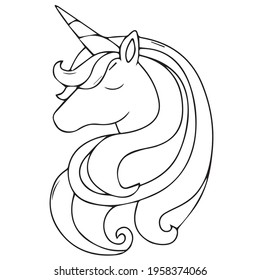 Cute cartoon unicorns Coloring book page Vector illustration, Children background, Coloring page unicorn, Magic pony cartoon, Sketch animals, Animals coloring page
