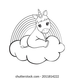 Cute cartoon unicorns Coloring book page Vector illustration, Children background, Coloring page unicorn, Magic pony cartoon, Sketch animals, Animals coloring page