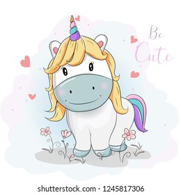 cute cartoon unicorns in the flower fields