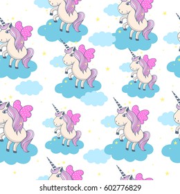 Cute cartoon unicorn,vector illustration.seamless pattern.