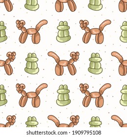 Cute cartoon unisex fog and cat balloon animal background. Hand drawn simple boho celebration party home decor. Gender neutral fun kids naive birthday all over print. 