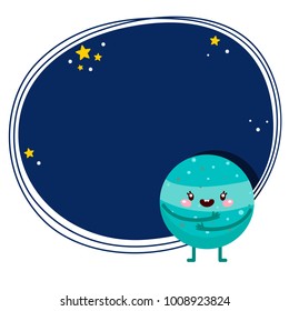 Cute cartoon Uranus, planet, vector character, Solar system.