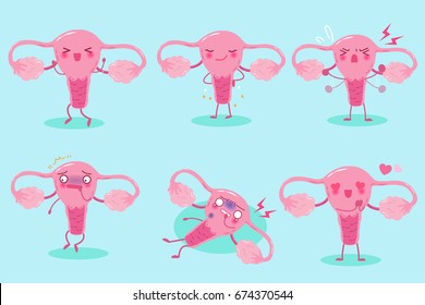 cute cartoon uterus on the blue background