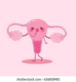 cute cartoon uterus smile on the pink background