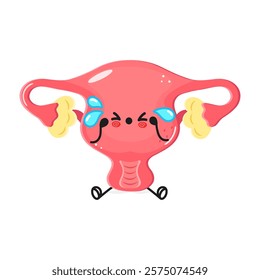 Cute cartoon Uterus with teary eyes expressing emotion.