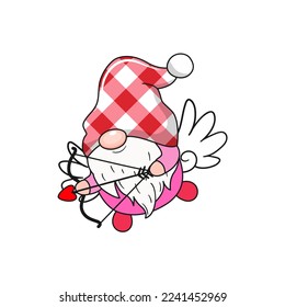 Cute cartoon Valentines day gnome. Vector illustration.