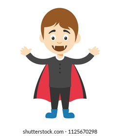 Cute cartoon vampire boy with opened arms 
