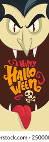 Cute cartoon vampire character with big open mouth, tongue, fangs. 