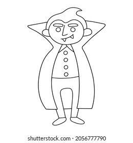 Cute cartoon vampire coloring page for Halloween vector illustration. Funny Halloween monster character hand-drawn clip art isolated on white vector