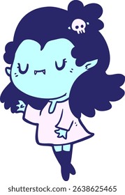 cute cartoon vampire girl in bright neon colors