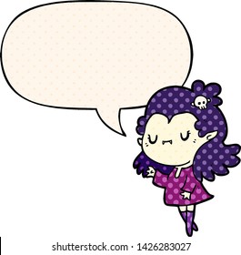 cute cartoon vampire girl with speech bubble in comic book style