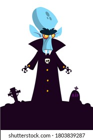 Cute cartoon vampire smiling. Vector illustration