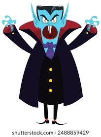 Cute cartoon vampire smiling. Vector illustration isolated. Halloween design.