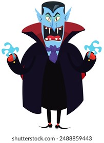 Cute cartoon vampire smiling. Vector illustration isolated. Halloween design.