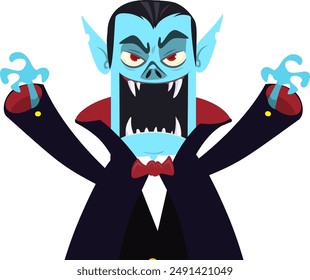 Lindo vampiro de dibujos animados sonriendo. Ilustración vectorial aislada. Diseño de Halloween.