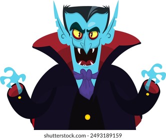 Lindo vampiro de dibujos animados sonriendo. Ilustración vectorial aislada. Diseño de Halloween.