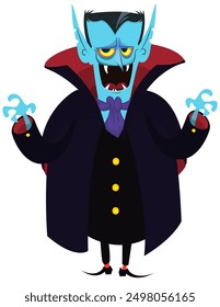 Lindo vampiro de dibujos animados sonriendo. Ilustración vectorial aislada. Diseño de Halloween.