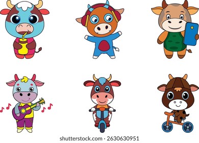 Cute cartoon and variety stylish Cow vector, Colorful and Cartoon style animals premium quality vector illustration design set