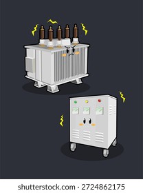 Vetor de desenhos animados bonito do transformador elétrico branco irritado
