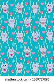 Cute cartoon vector animals with cakes and cups 