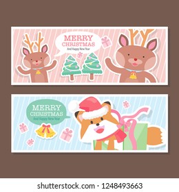cute cartoon vector animals Christmas banners