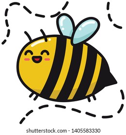 Cute, cartoon, vector bee or bumblebee. Vector isolated image of a bee, animal, insect. Sweet face, muzzle. Isolated characters, mascots. Image for poster, postcard, fabric print, childrens clothes.