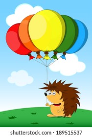 Cute cartoon vector birthday card with unusual hedgehog