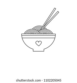 cute cartoon vector black and white bowl with noodle isolated 