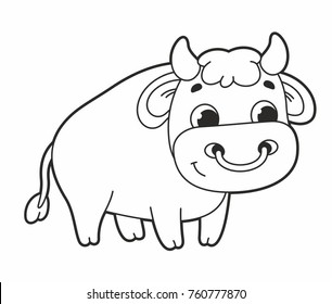 Cute cartoon vector bull. Funny calf. Vector illustration for kids.
