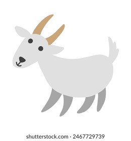 Cute cartoon vector Capricorn, goat, kid domestic animal isolated on white background, farmer mammal, decorative element zodiac for design greeting card, creation of alphabet, children invitation