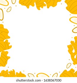 Cute cartoon vector card template, frame, border with ginger roots and slices.
