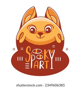 Cute cartoon vector cat on Halloween theme and Spooky Paty lettering.