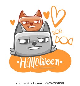 Cute cartoon vector cats on the theme of Halloween and lettering.
