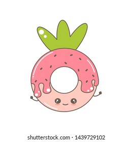 cute cartoon vector character donut strawberry funny illustration isolated on white background