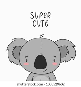 Cute cartoon vector character koala. Baby Shower vector print with cute koala