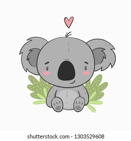 Cute cartoon vector character koala. Baby Shower vector print with cute koala