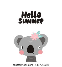 Cute cartoon vector character koala. Baby Shower vector print with cute koala Can be used for T-shirt design and children's room decor.