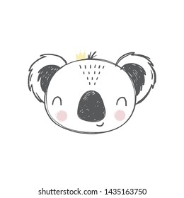 Cute cartoon vector character koala. Baby Shower vector print with cute koala