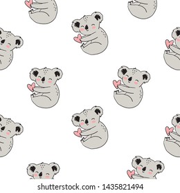 Cute cartoon vector character koala. Baby Shower vector seamless pattern with cute koala