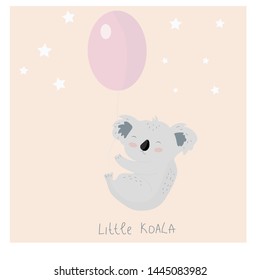 Cute cartoon vector character koala. Baby Shower vector print with cute koala
