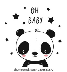 Cute cartoon vector character Panda. Baby Shower vector print with cute Panda