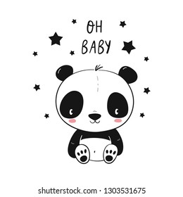 Cute cartoon vector character Panda. Baby Shower vector print with cute Panda