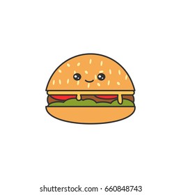 cute cartoon vector cheeseburger isolated on white background
