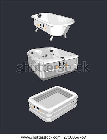 Cute cartoon vector collection of white bathing places