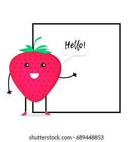 Cute cartoon vector colored strawberry. Fruit character strawberry. Strawberry with eyes, moth, legs and arms. -stock vector