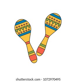 cute cartoon vector colorful mexican maracas isolated on white background